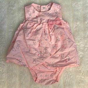 Pink dress for girl with bunnies and flowers 6 months